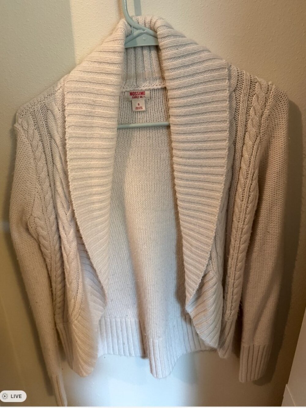 Mossimo Supply Co Small Cream Cable Knit Open Front Cardigan Sweater